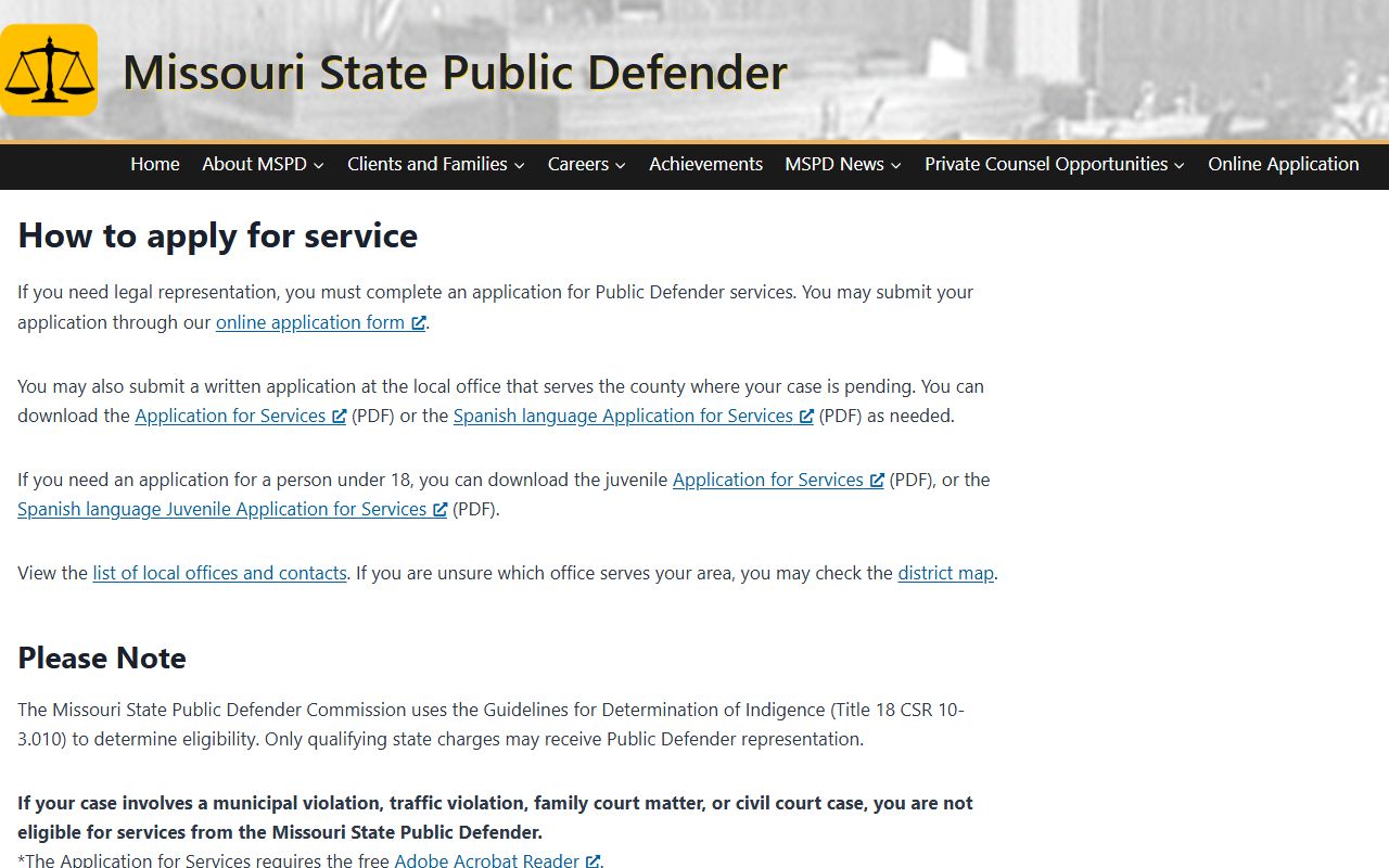Knox County arrest records and court charges Missouri Public Defender application instructions