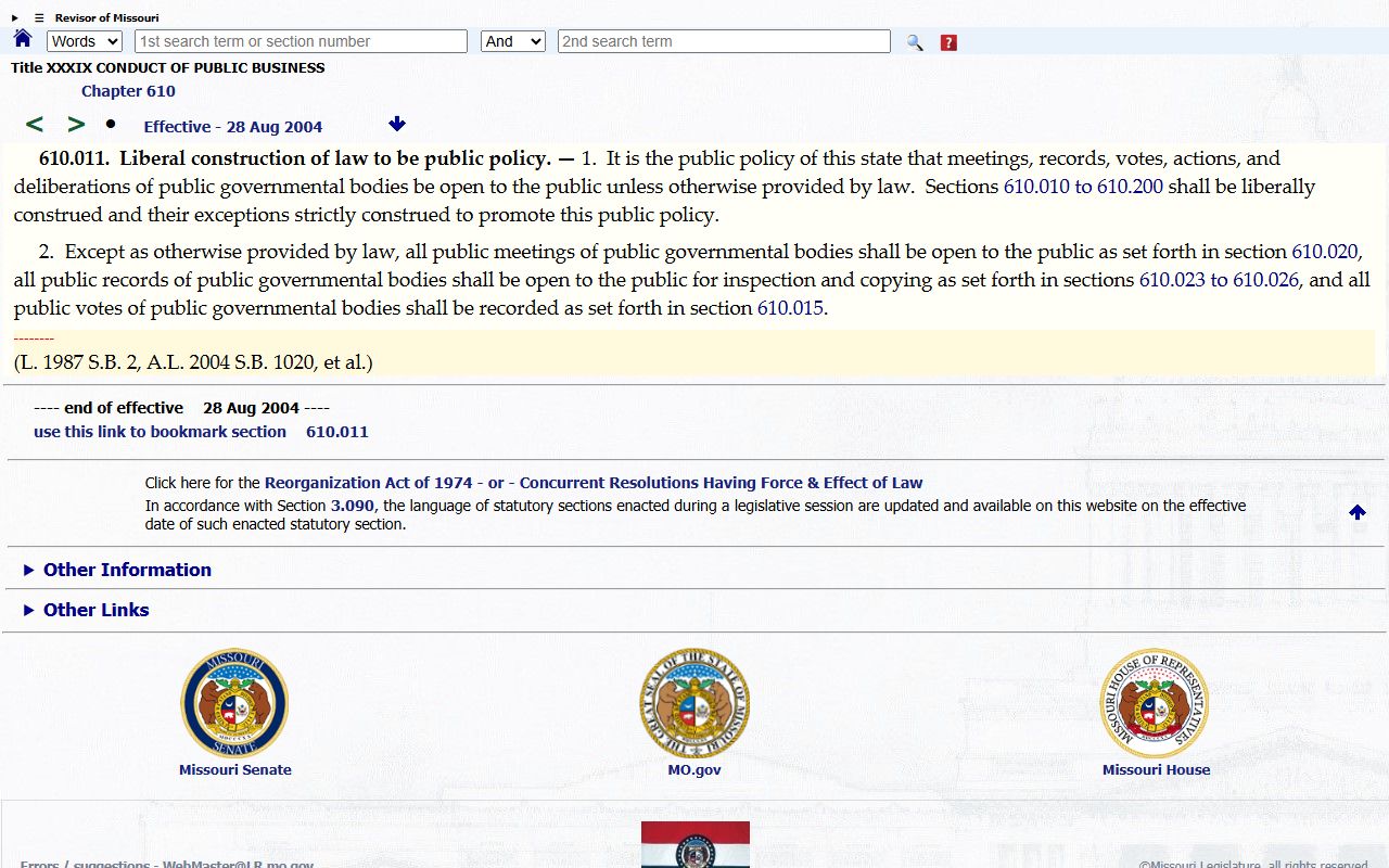 Knox County court dockets Missouri open records policy statute