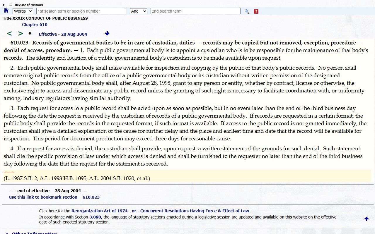 Knox County court dockets Missouri Sunshine Law custodian response procedure