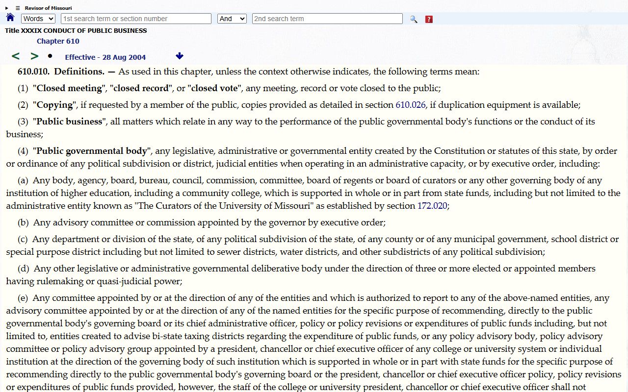 Knox County court records Missouri Sunshine Law public record definition