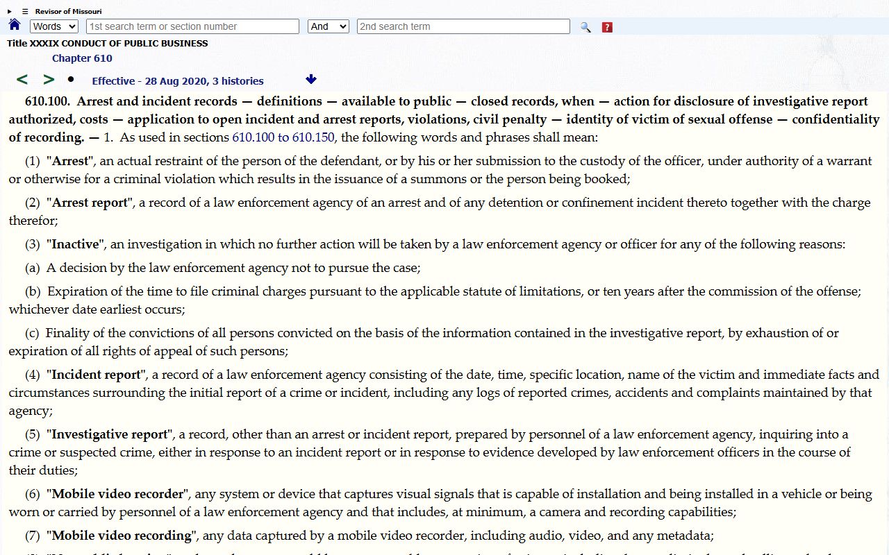 Knox County criminal court records Missouri arrest and incident report statute
