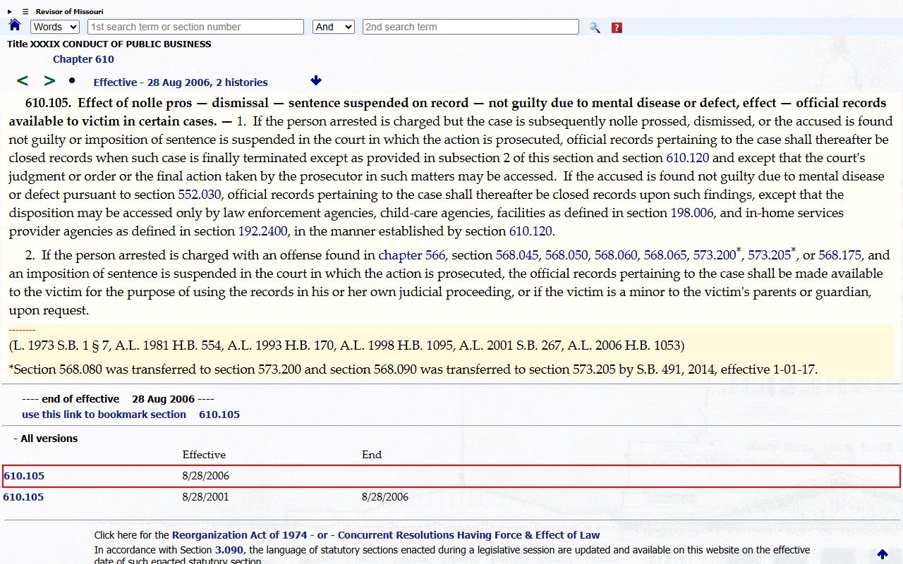 Knox County criminal court records Missouri nonconviction closure statute