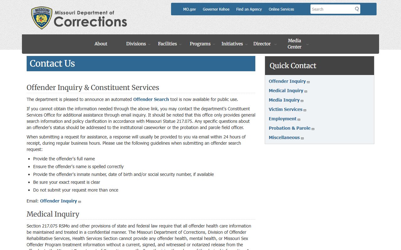 Knox County inmate search Missouri DOC contact guidance