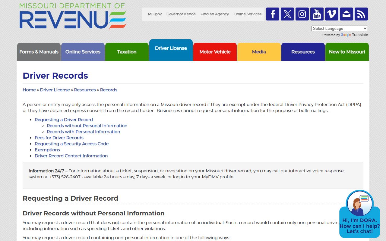 Knox County traffic court records Missouri DOR driver records